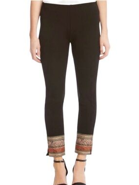 Karen Kane Black Embroidered Ankle Pants Size Small Boho